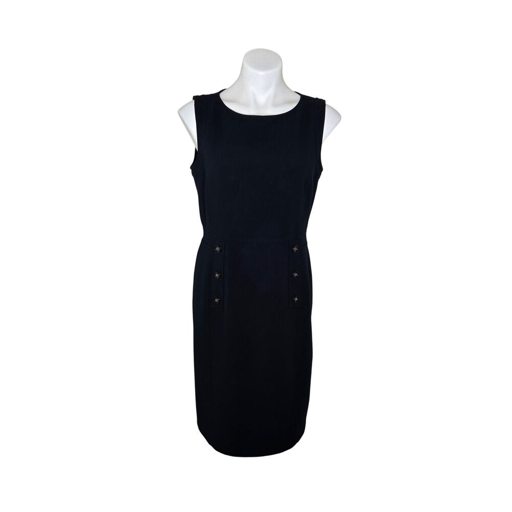 TAHARI Sleeveless Button Dress Career Style Navy Size 8